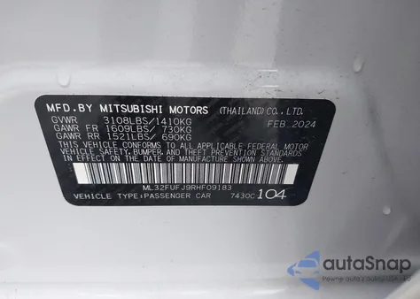 2024 Mitsubishi Mirage G4 Es from USA, damaged, VIN ML32FUFJ9RHF09183